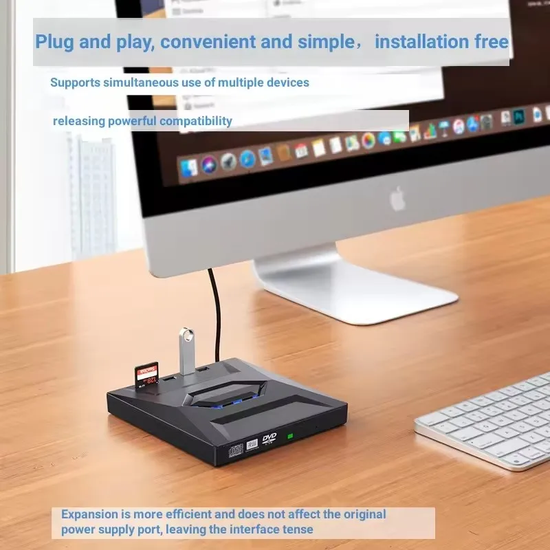 Latest External Multi-function 7-in-1 port cd/dvd/vcd Optical drive cd/dvd burner player and writer usb3.0 and type-c interface