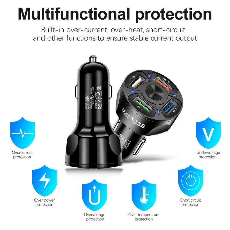  Автомобильное зарядное устройство для телефона с 4 USB портами QC3.0 адаптер быстрой зарядки