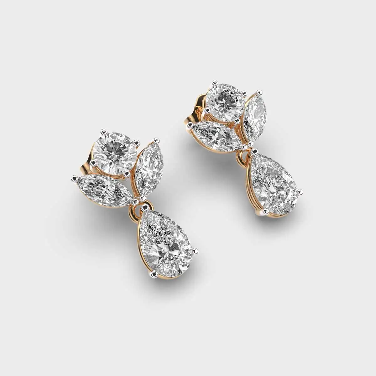 Customizable Gold-Plated Silver Earrings with Marquise Pear Cut Drop Lab-Grown Diamond for Weddings and Parties