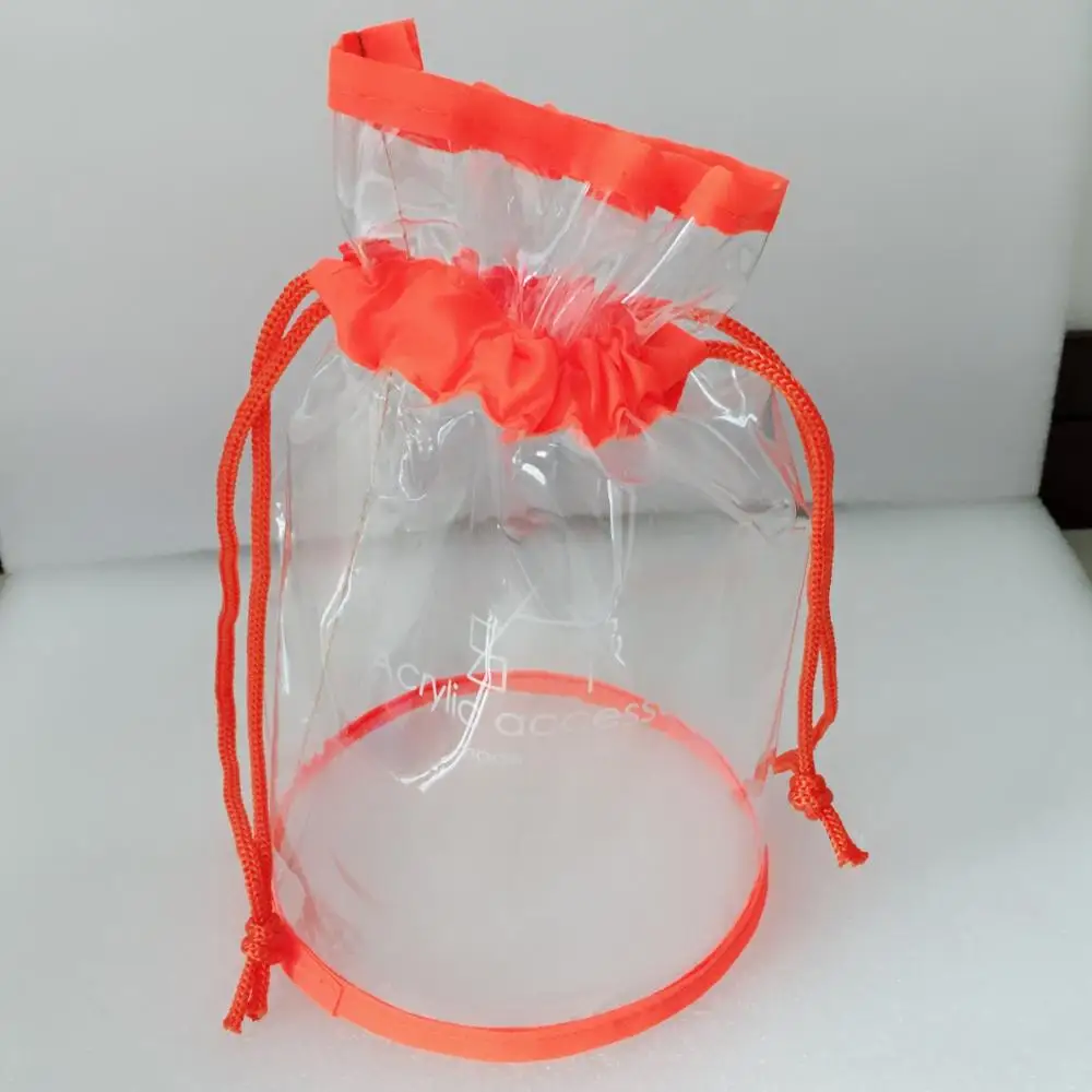 Индивидуальный логотип с застежкой на шнурке прозрачный пластиковый маленький ПВХ Подарочный пакет косметическая упаковка пришивная сумка с круглым дном