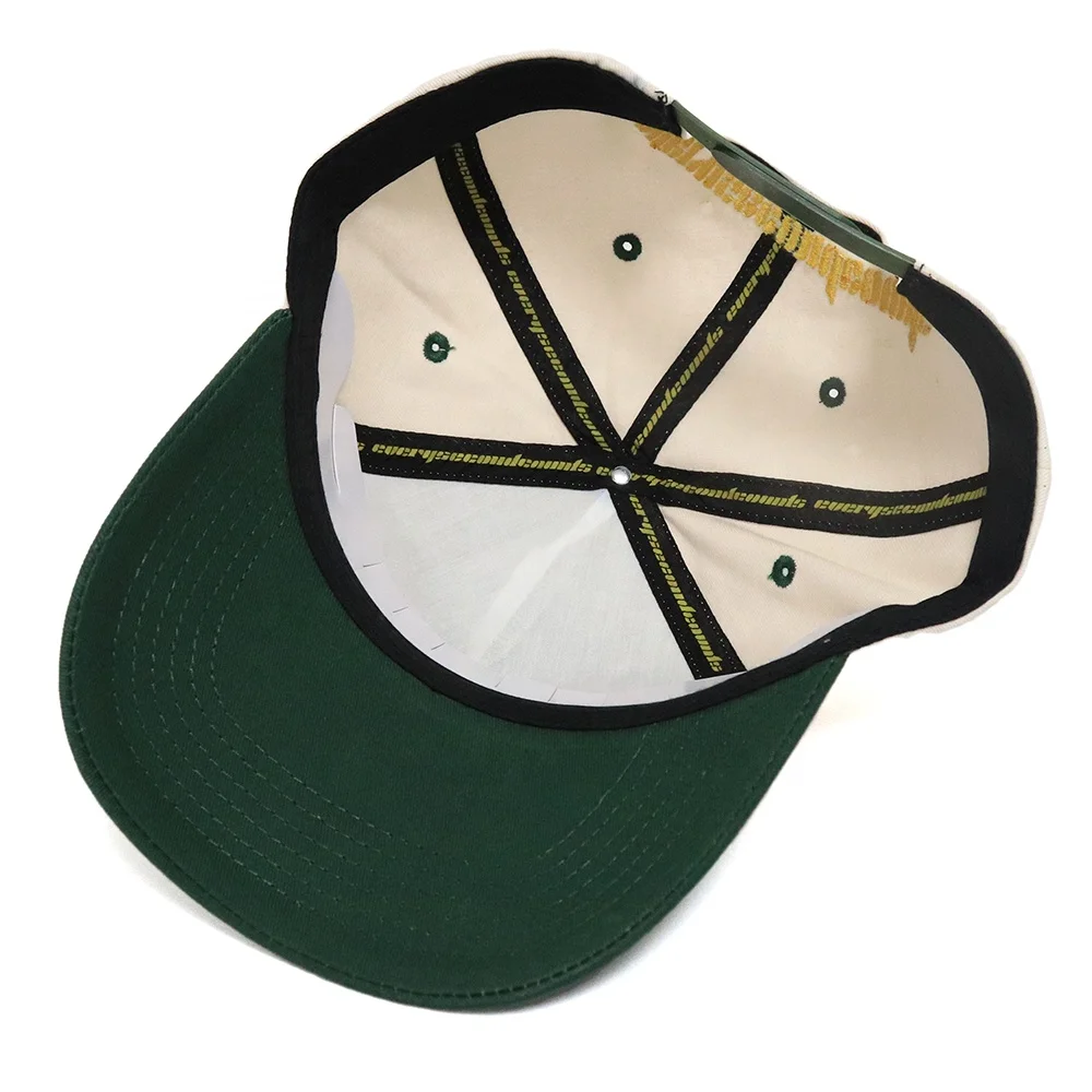custom 100% cotton twill 5 panel 3d puff embroidered logo baseball cap a frame baseball caps cream and green hats
