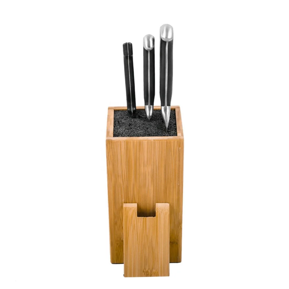 Knife Holder Natural Bamboo Wood Multifunctional Hollow PP Plastic Core Insert Smooth Kitchen Knife Tool Stand Storage Rack