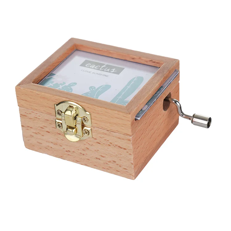 Детский подарок Высококачественная индивидуальная упаковка регулируемая деревянная фоторамка С КАКТУСОМ ручная музыкальная шкатулка