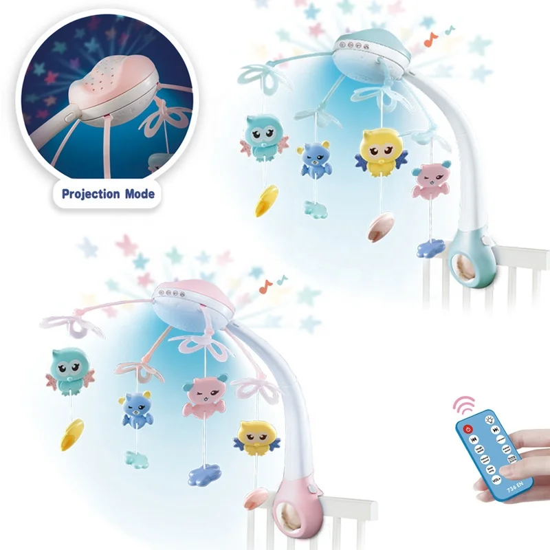 Baby rotating bell crib mobile baby with projection function, remote control baby music bed bell