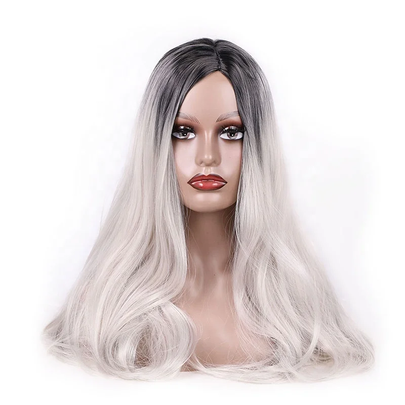  High Quality Premium Gradient Heat Resistant Fiber Synthetic Hair Wig with Front Lace Natural