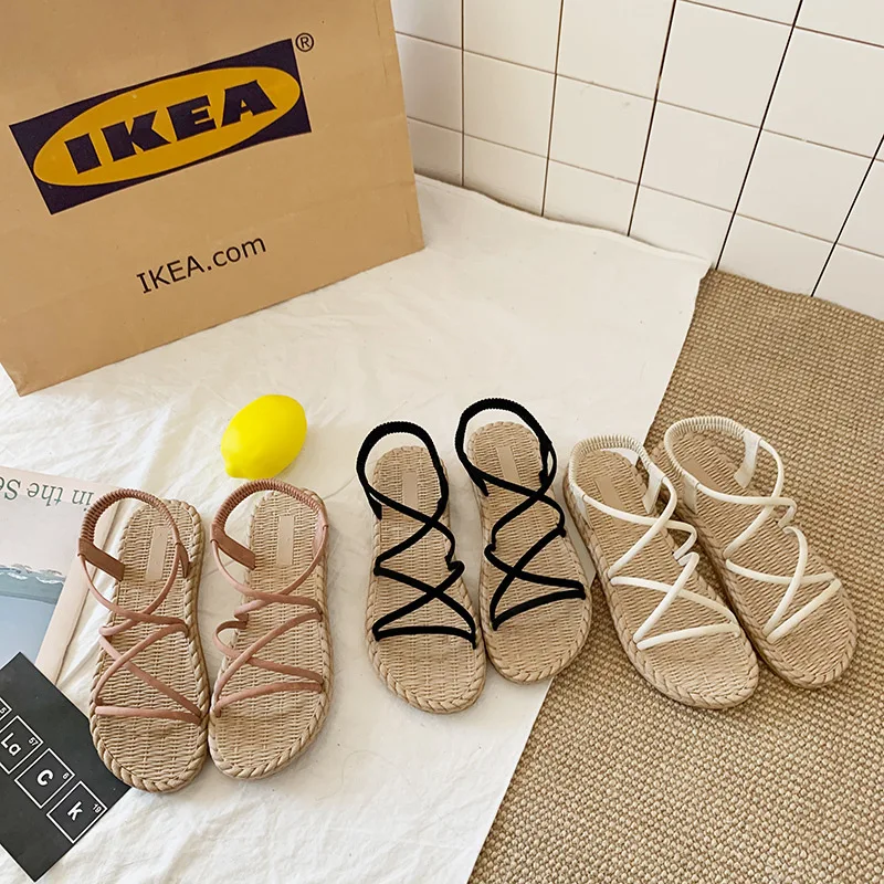 Flip-toe Sandals Female Flat New Student Strap Lace Gladiator rope roman Shoes