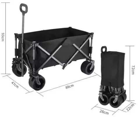 Outdoor Camping Picnic Cart Beach Picnic foldable Camping Wagon Black Adjustable Heavy Duty Collapsible Folding Utility Car Wago