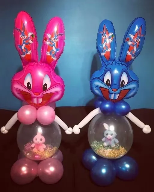Inflatable Bunny Foil Cartoon Happy Easter Balloon Easter Decoration Accept Customized 83_43cm Balloon Blue Pink Logo 1 Color