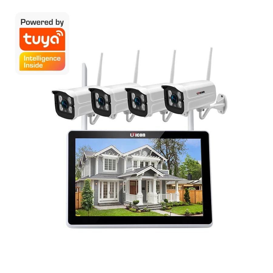  4CH H.265 Tuya App 2MP Audio Video Surveillance Wireless NVR Kit with Monitor Security Camera