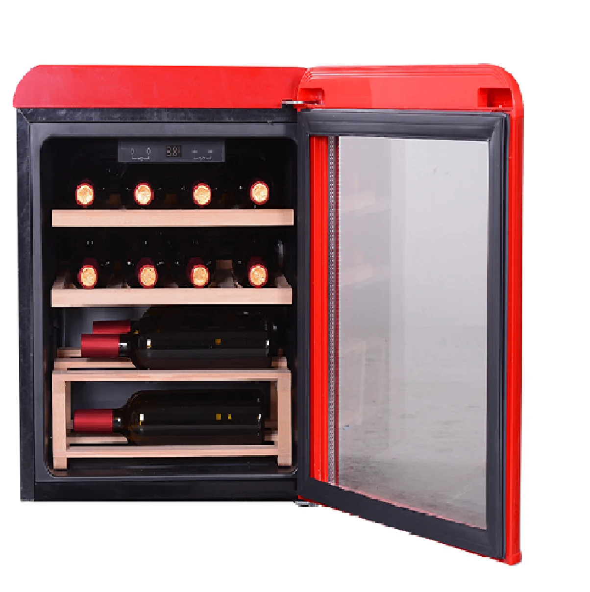 No-frost freestanding retro designed wine and beverage coolers double-layer tempered glass door JCS-50Rc for home and hotel nevera
