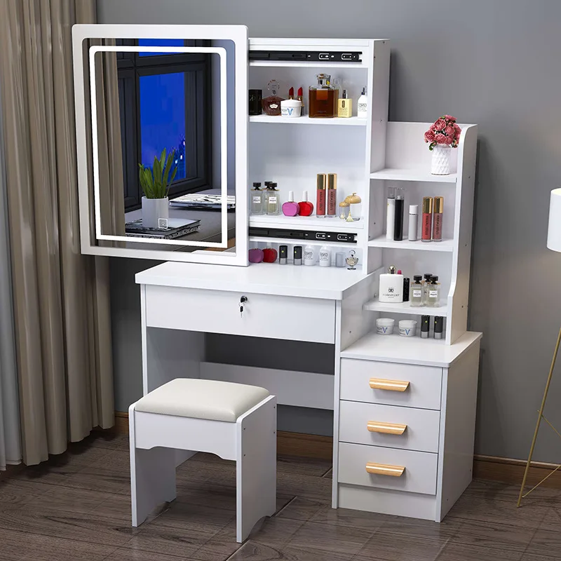 Home Furniture Wooden Dressing Table Makeup Designs Mirror With Drawer Set Modern White