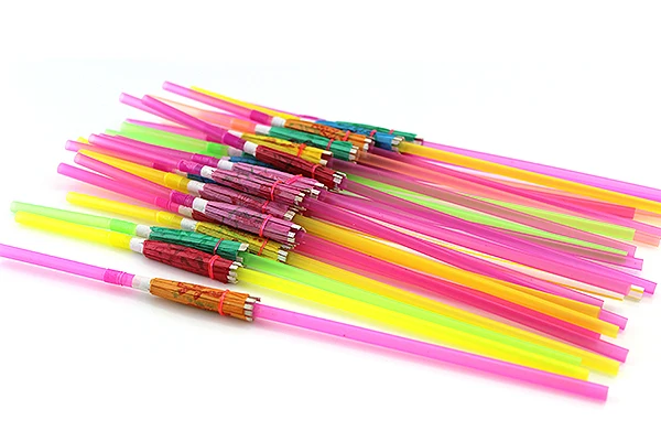 New Disposable Colorful Art Styling Straw for Fruit Juice Beverage Creative Cocktail Umbrella Decorative Straw