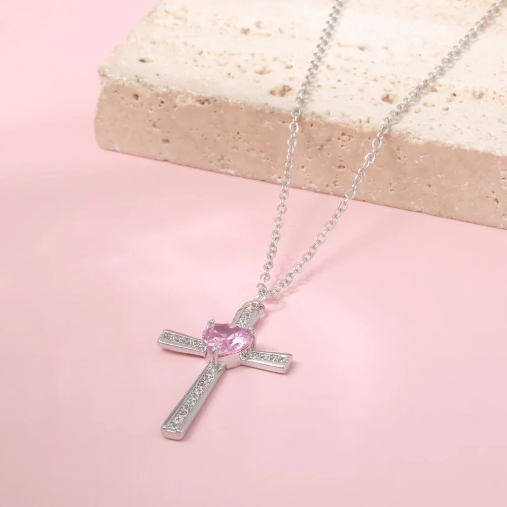 New Popular Heart Shaped Cross Item Light Luxury High End Cool And Tasteless Style Zirconia Sparkling Diamond Collarbone Choker