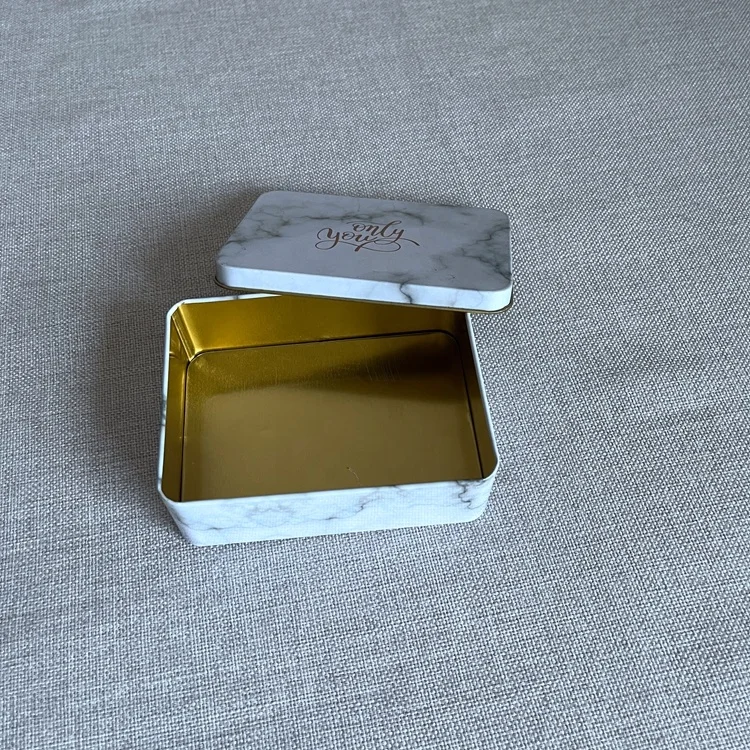 Custom Marble Printed Packaging Small Wedding Gift Food Tin Box metal box custom marble