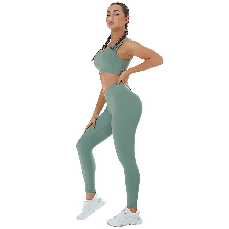 Wholesale Green Fitness Gym Wear Sportswear Anti Bacterial Quick-drying Sportswear Girls Clothing Recycled Fabric Yoga Wear