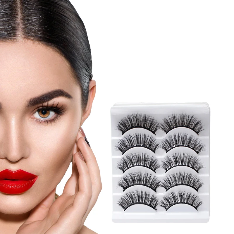 Private Label Fake Eyelashes Manufacturers Eyelashes 5 Pairs  Chemical Fiber Lashes Natural Looking Synthetic Eyelash