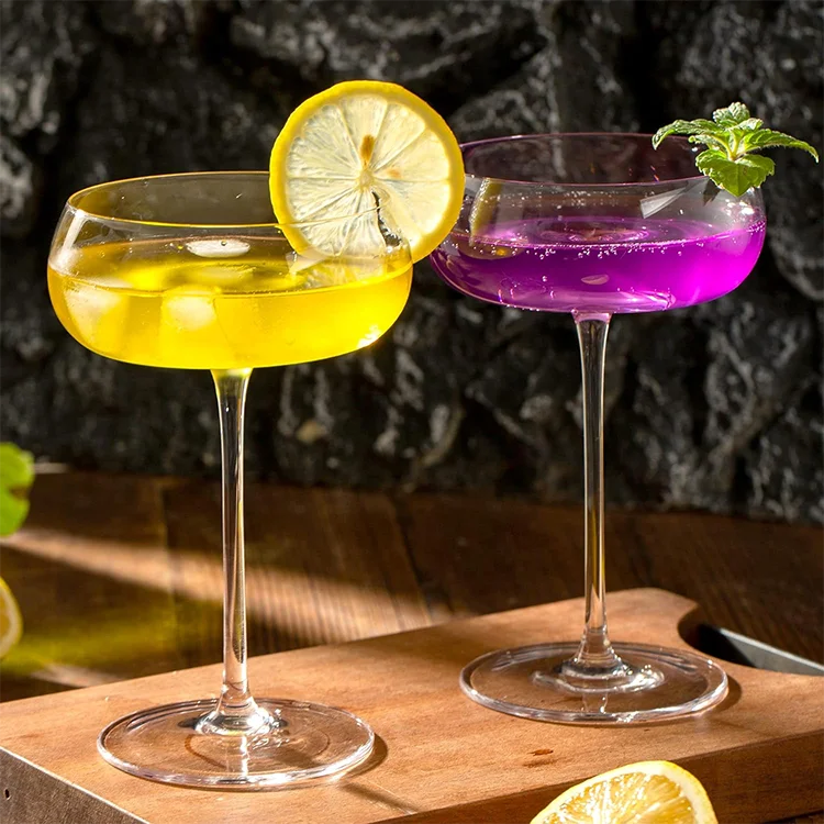 Unique Martini Glasses 8 oz Crystal Round Martini Coupe Glass Art Deco Fancy Cocktail Glasses for Pisco Sour