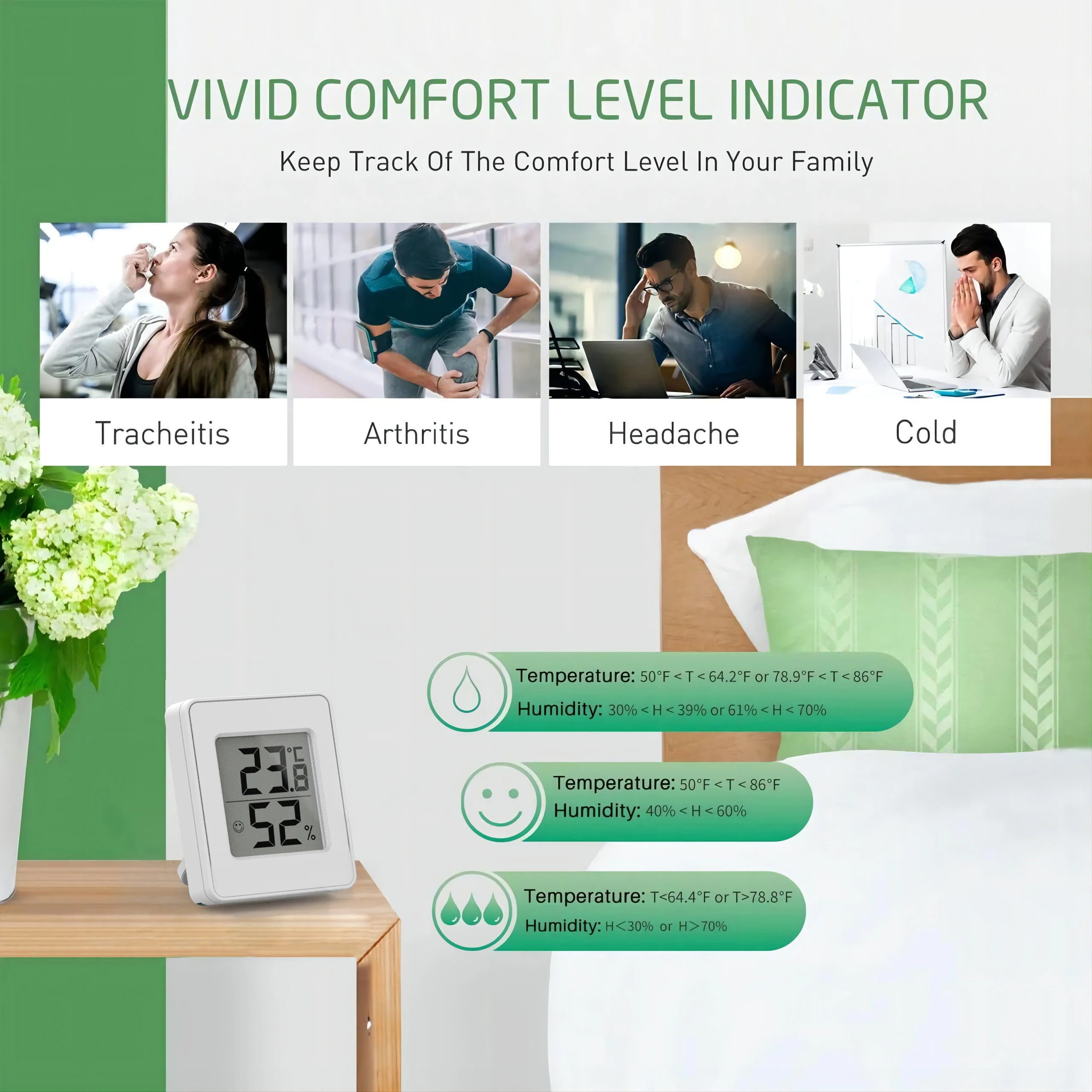 Digital Hygrometer Indoor Thermometer Humidity Meter Room Thermometer with Fast Refresh Accurate Temperature Humidity Monitor
