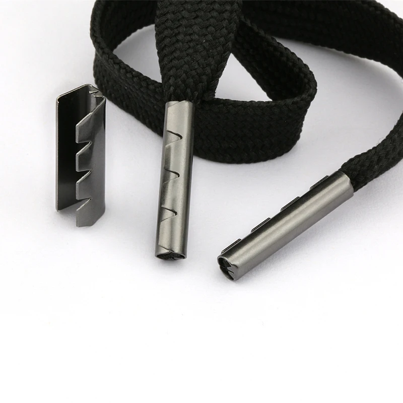 Custom logo belt clips Matte Black Metal Crimp for Flat Laces Lanyard Clip Cord End Tip aglets metal clip