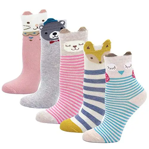 Custom Girls Socks Novelty Cotton Rich Crew Socks, Baby Girls Cute Animal Pattern Christmas Socks for 2-11 Years Kids