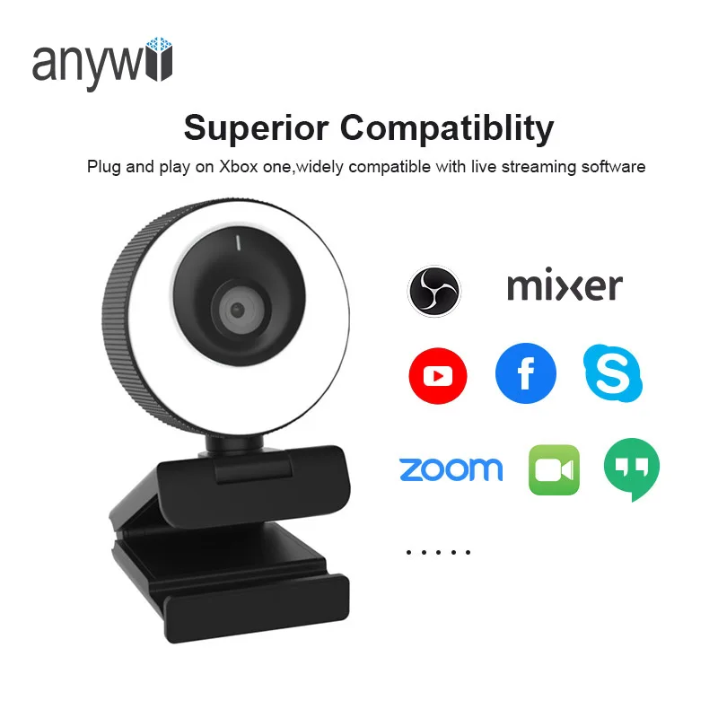 Anywii 60fps Webcam 1080p Autofocus Streaming Web Camera Living Stream Camera With Mics&privacy Cover For Tiktok/youtube