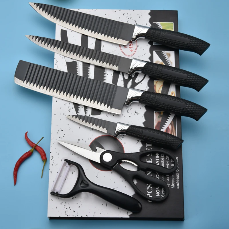 Customized Logo Cooking Tools Stainless Steel 6pcs Kitchen Knife Sets Plastic Handle Non-stick Knives Set