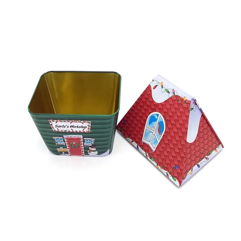 Factory Wholesale Custom Printed Creative House Shape Candy Chocolate Biscuit Packaging Tin Can With Nice Embossing