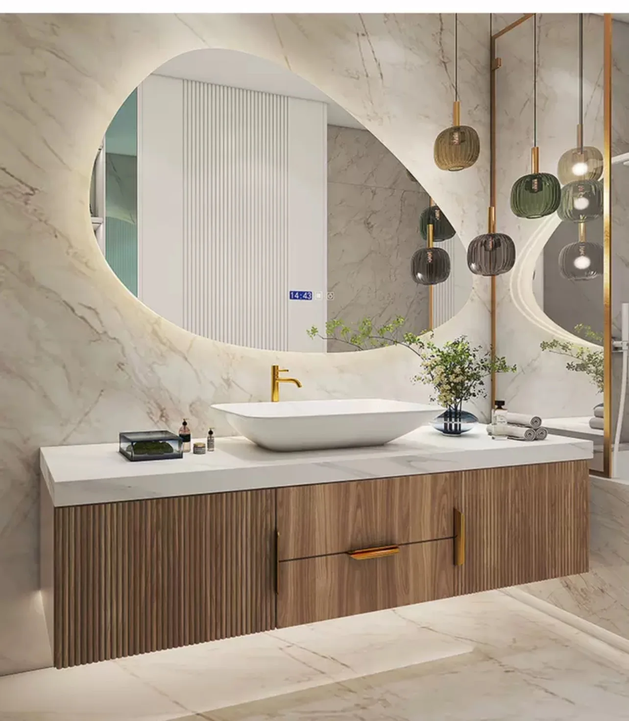 Modern Wall Mounted Matte wood Slate Bathroom Cabinet Vanity Set Single Sink Floating Vanity With Mirror