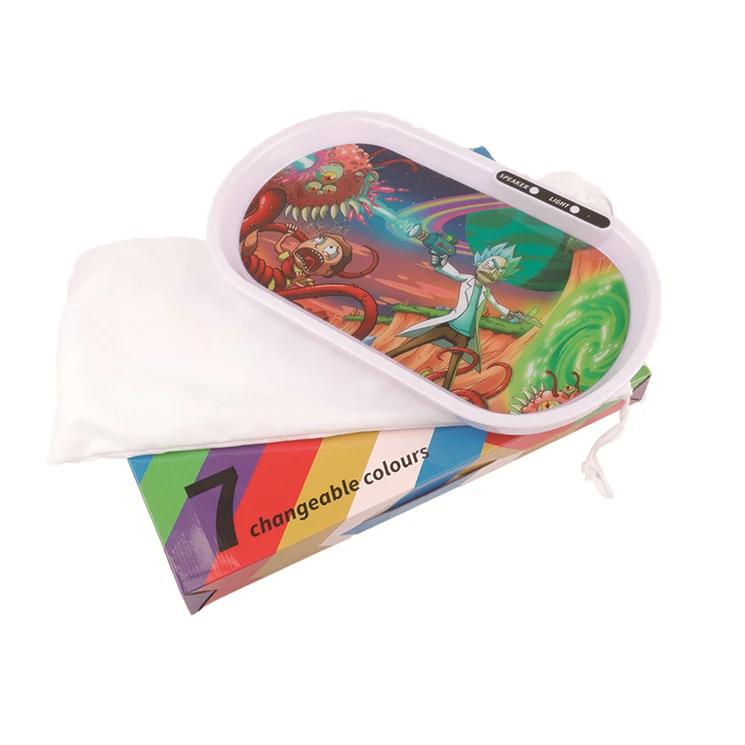 Factory Wholesale Custom Logo Glowing Rolling Tray Led Tray Speaker Build in Voice Control Serving Music Tray