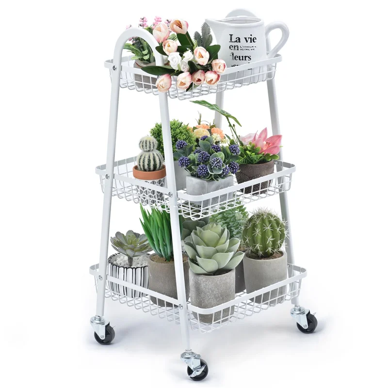 3-Tier Rolling Cart, Heavy Duty Storage Cart with Lockable Wheels Wire Basket Utility Shelf Kitchen Cart