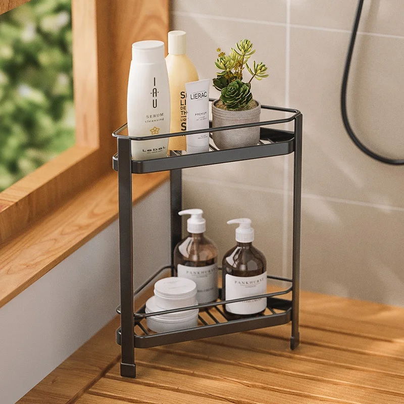 Hot sale cheap price 2 tiers iron standing type bathroom shelves bathroom corner shelf shower caddy shelf