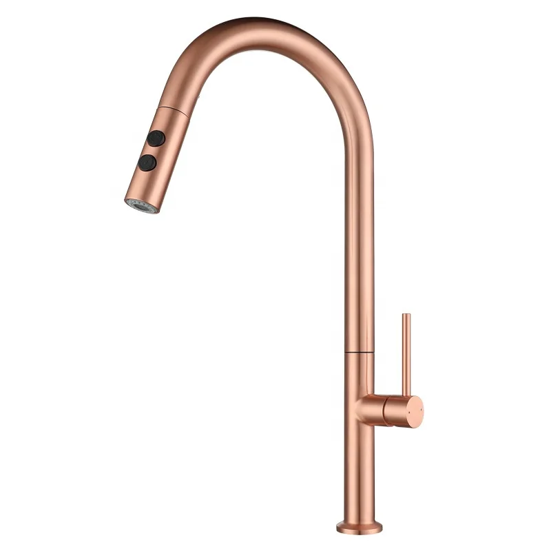 Luxury Rose Gold Mixer Tap Spring Kitchen Faucet Pull Out Sprayer Polished Single Hole taps