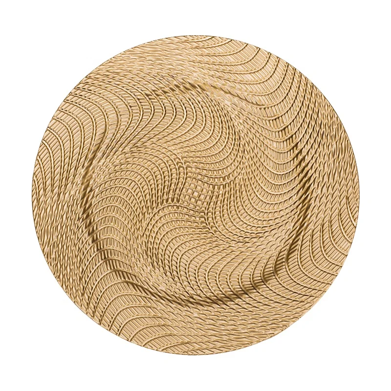 13 inch cheap luxury rose gold plastic table charger plates decorative square silver rimmed beaded reef wedding charger plate