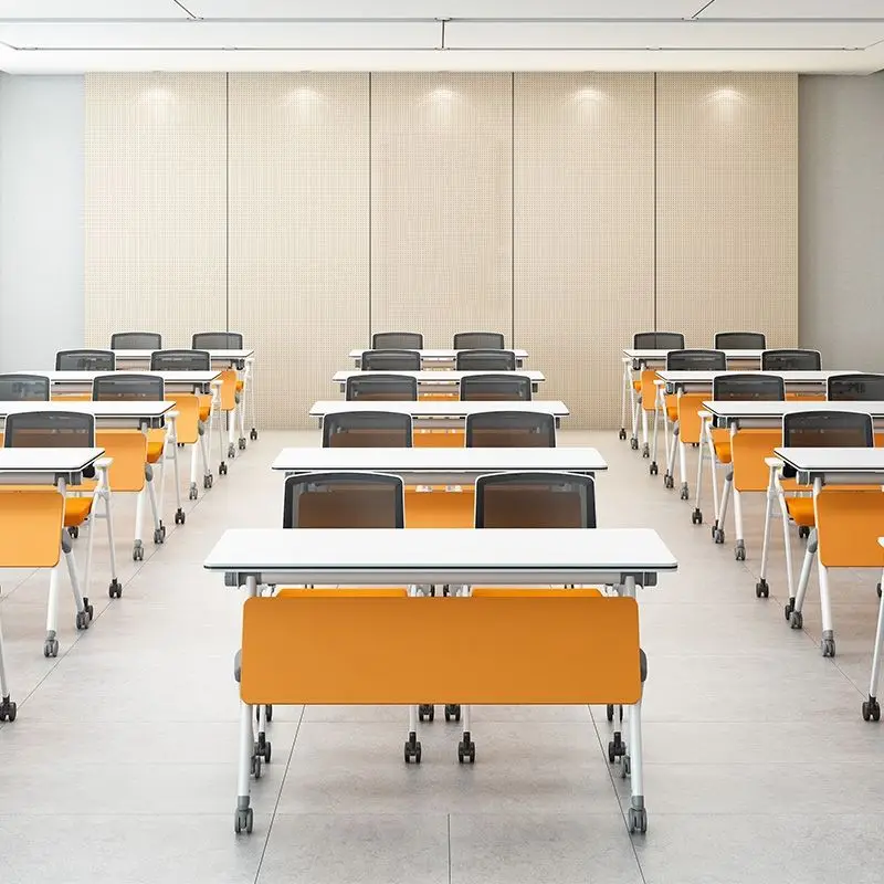 China Manufacturer Wooden Folding Office Desk Chair Meeting Room Conference Table Foldable School Modern Training Table Desks