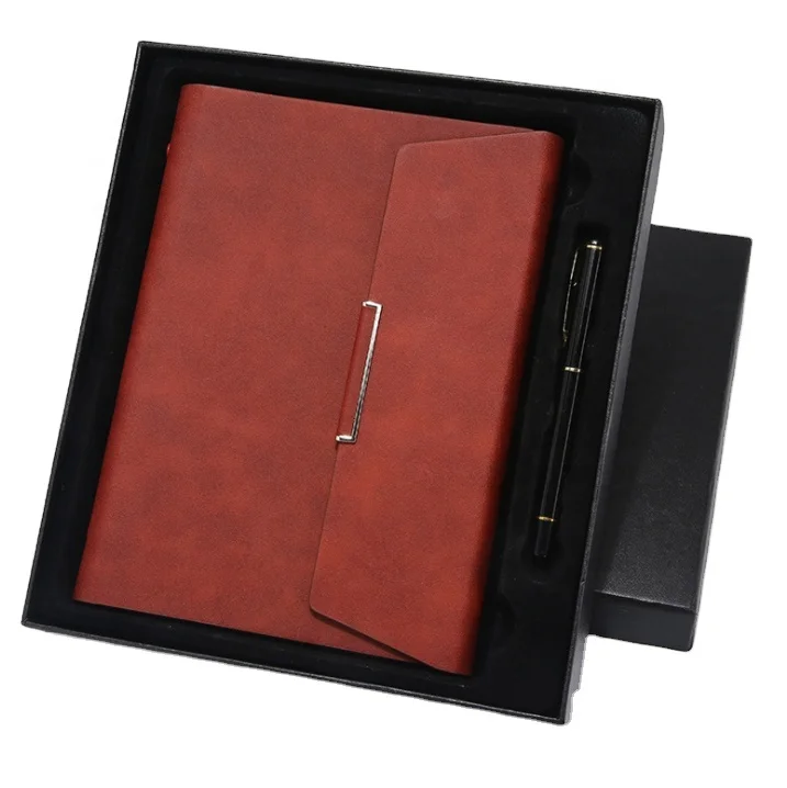Business Company Custom Pu Leather A5 Notebook Diary With Pen And Box For Promotion Gift OEM Printing