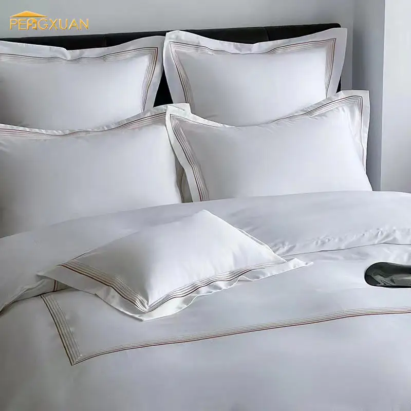 5 Star Hotel Queen Size Super Soft Solid Color White Embroidery 100% Cotton Bed Sheets