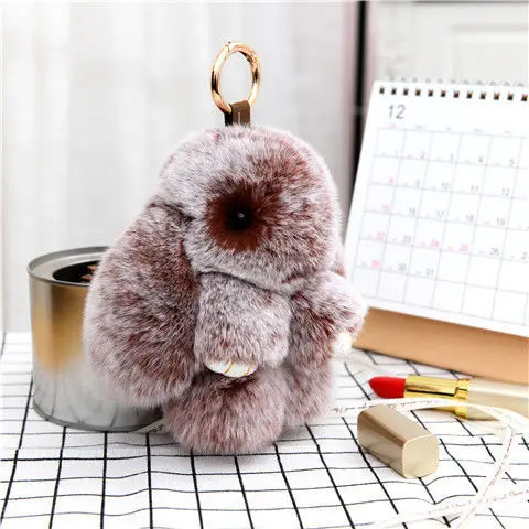 18cm Bunny Doll Keychain Soft Cute Faux Fur Pom Pom Fluffy Plush Pendant KeyChain Car Bag Keyring Bunny Pompom Fluffy Keychain