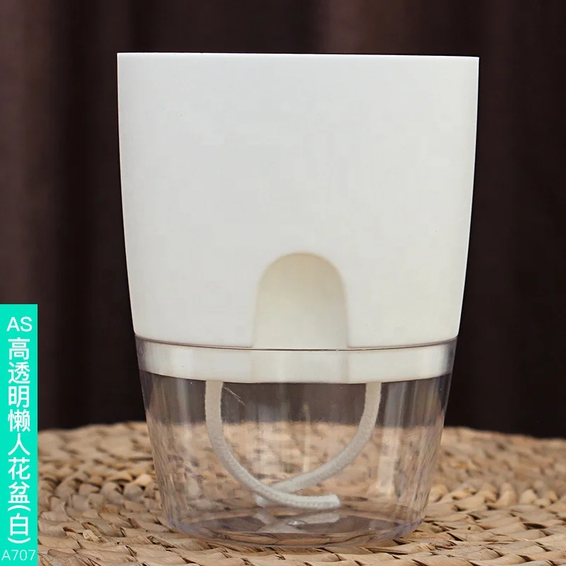 Creative Automatic Water Absorbing Pots Cotton Rope Self Watering Planter Flowerpot Transparent Plastic Lazy Flower Pot