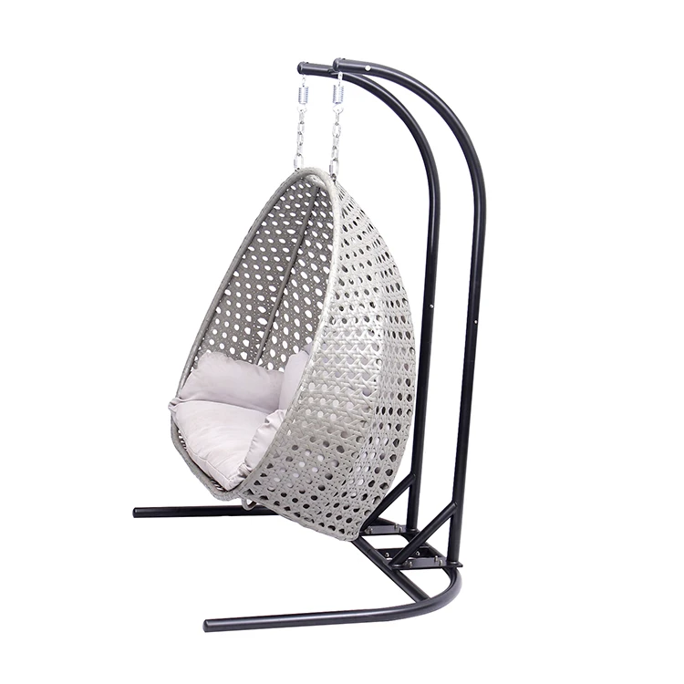 Leisure Gray Wicker Garden Patio Standing Hanging Furniture Outdoor Rattan Double Swing Egg Chair