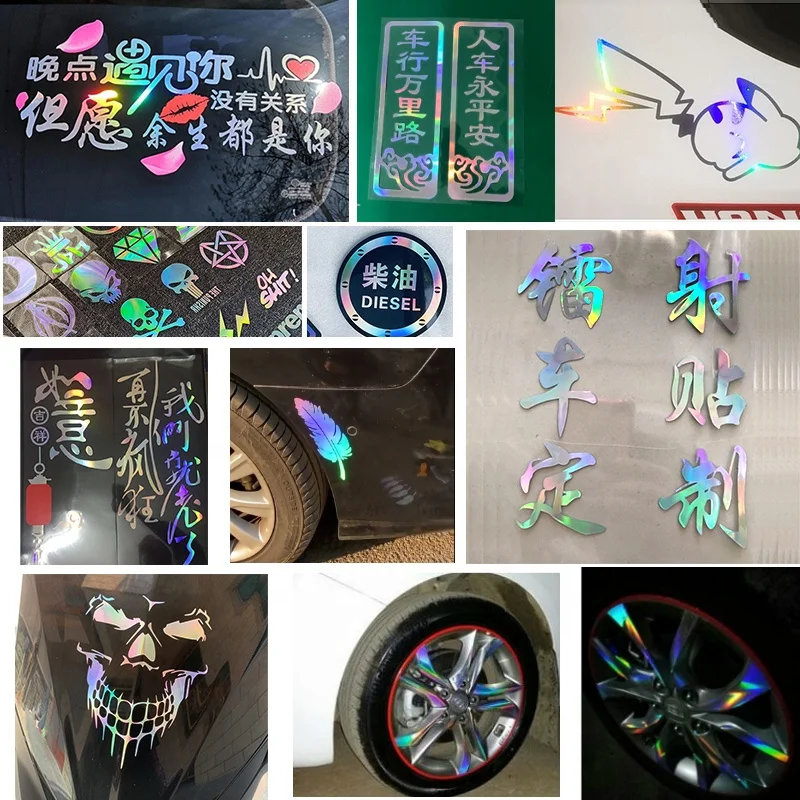 Custom Car Reflective Laser Holographic Die Cut Transfer Window Windshield Vinyl Sticker Waterproof Decals