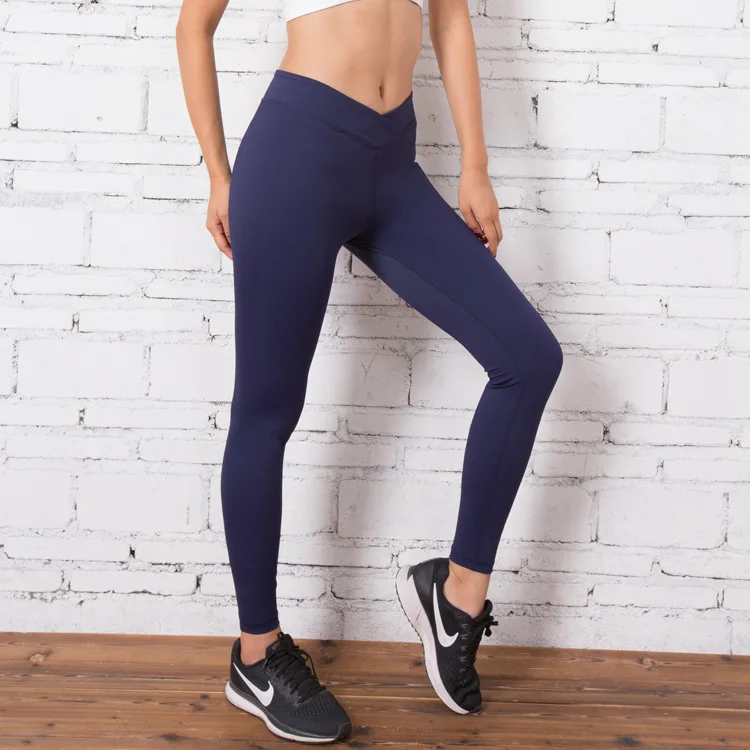 OEM Wholesale Cheap V-Shape Front Waistband Women Yoga Sports Leggings Extendable Yoga Pants Leggings Fitness Lady Tights