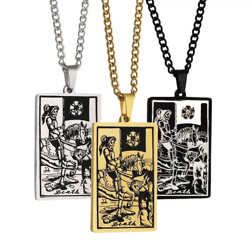 stainless steel silver gold black 22  rectangle Tarot card Necklace
