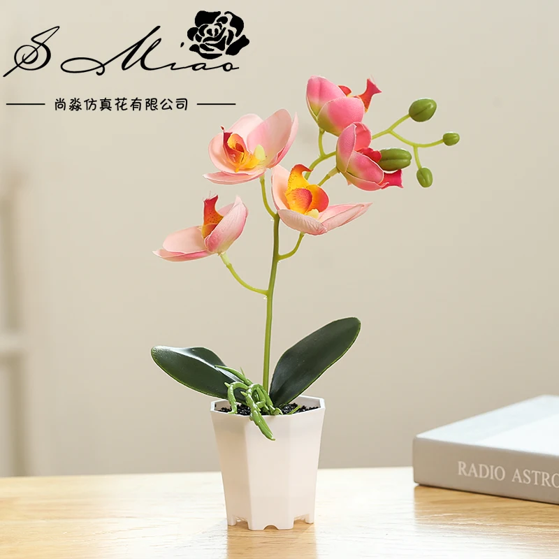Artificial Phalaenopsis Bonsai in Plastic Potted Plant for Wedding Home Party Office Table Decor