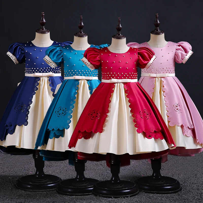 European Round Neck Fluffy Princess Dress Party Multi Layer Elegant Embroidered Wedding Dress For 2-10 Years Girls