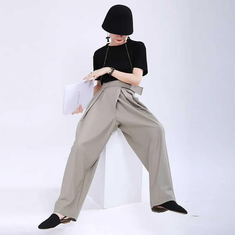 2022 Yamamoto designer  loose  trousers adjustable high waist flower bud wide leg mopping pants women1333