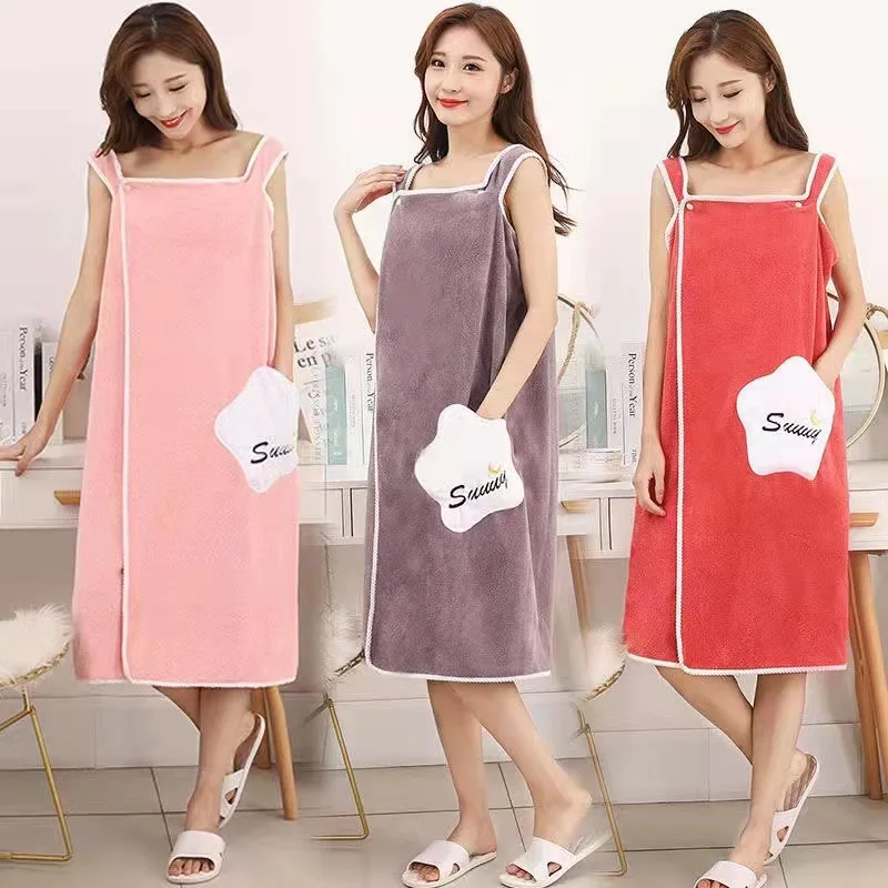 Wearable Girl Microfiber Bath Towel Wide Strap Women shower Bath Dress Towel wrap bath skirt