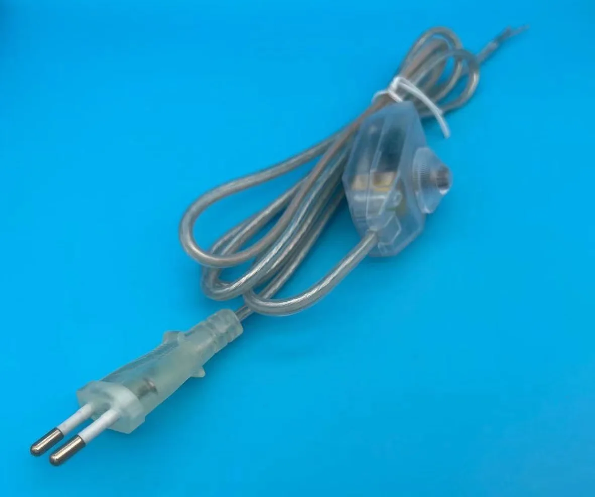 Power Cord High-quality Well-known Brand Factory Eu transparent dimmer switch Plug with H03VVH2-F transparent cable