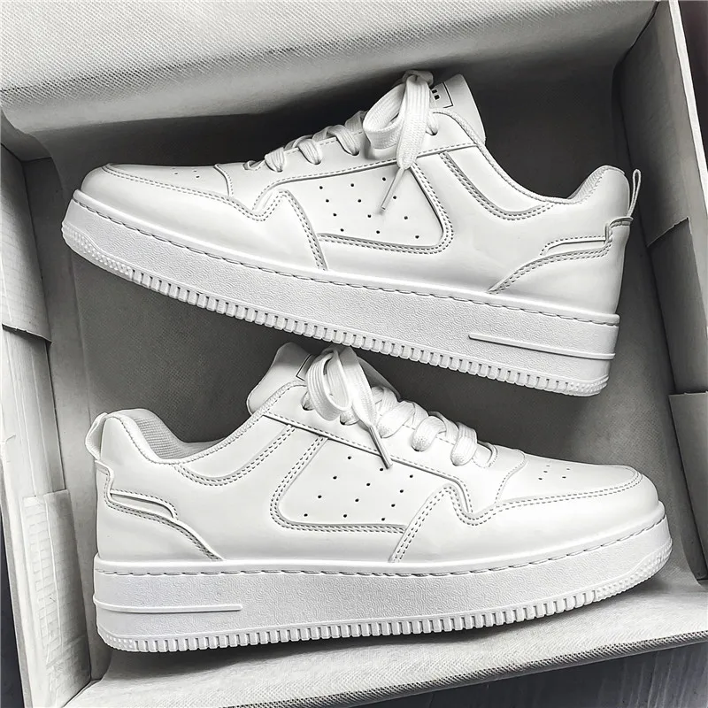 Mens Spring Trendy Brand High-end Leather Sports White Casual Board Shoes Soft Sole Versatile Thick Sole Trendy Shoes