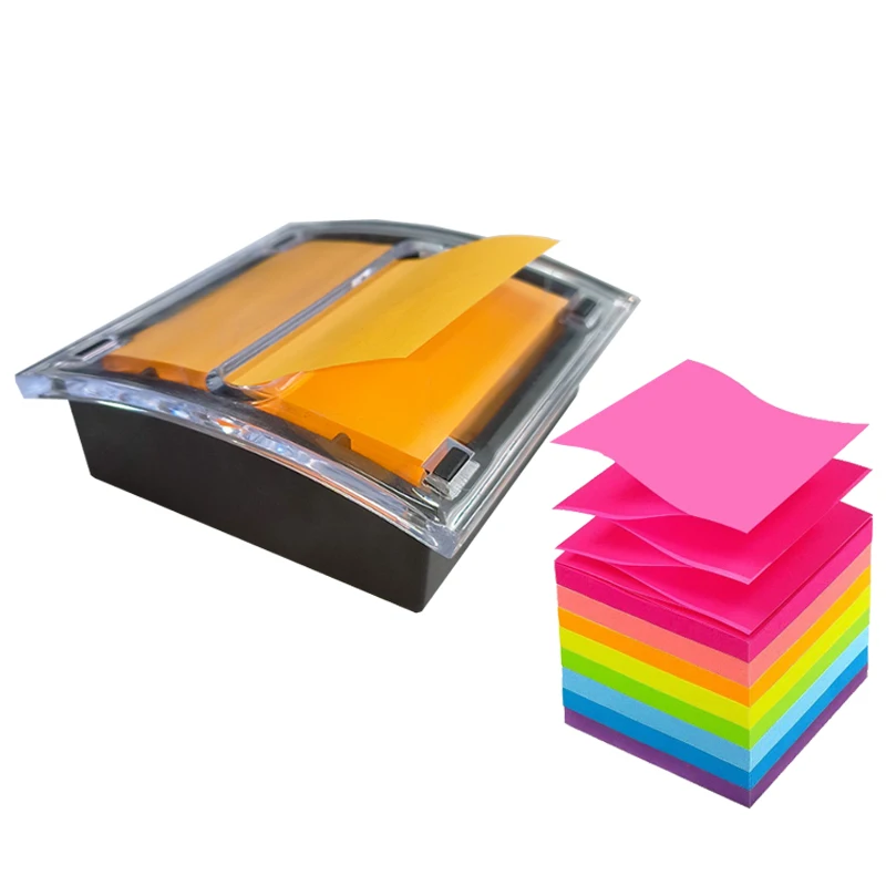 Smart custom pull message memo sticky note pads N times sticker in clear holder dispenser set for office school supply
