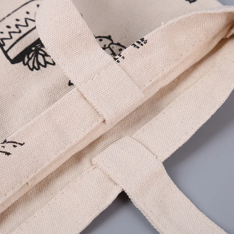Custom Printed Canvas Cotton Hand Bag Cartoon Printed Sac a Main En Tissu White Tote Bag Cotton Canvas